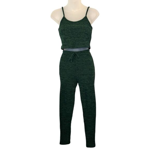 SHEIN Green Ribbed Knit Two Piece Lounge Wear Set Size Small - Picture 1 of 6